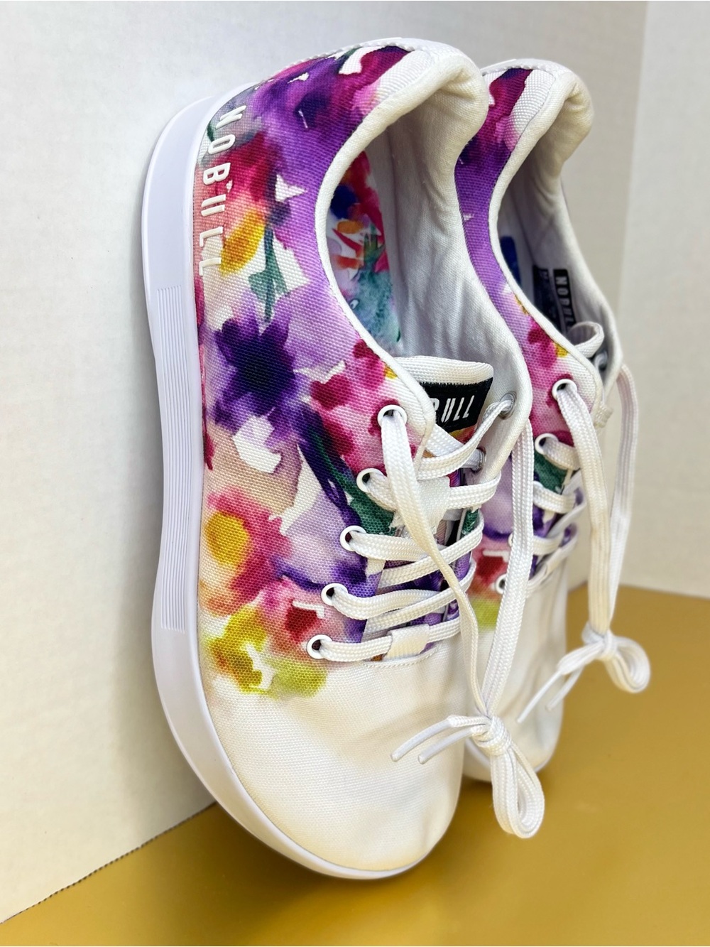 NOBULL White Floral Athletic Shoes with Purple, Pink, Yellow, Green Accents - Picture 12 of 15
